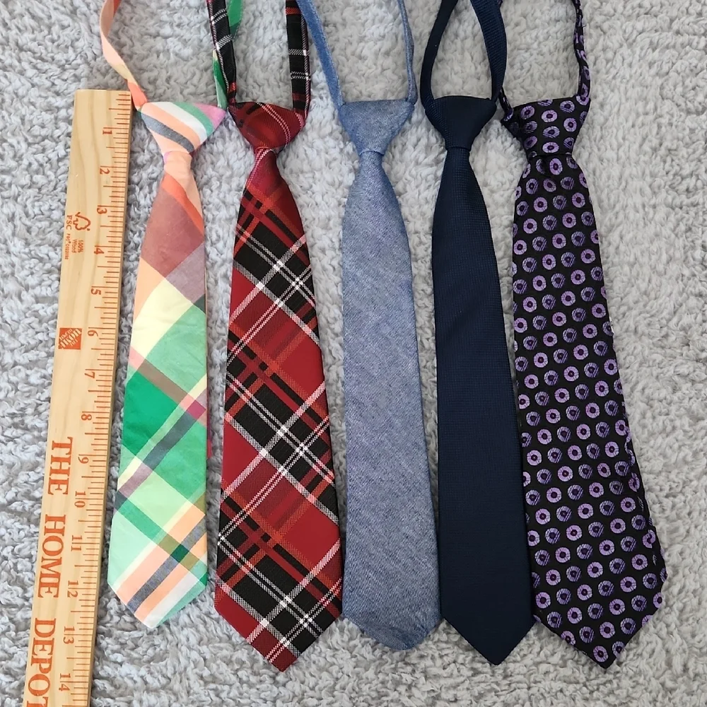 Boys Tie Bundle •‎ 5 Dress Ties • Plaid, Solid & Patterned Styles